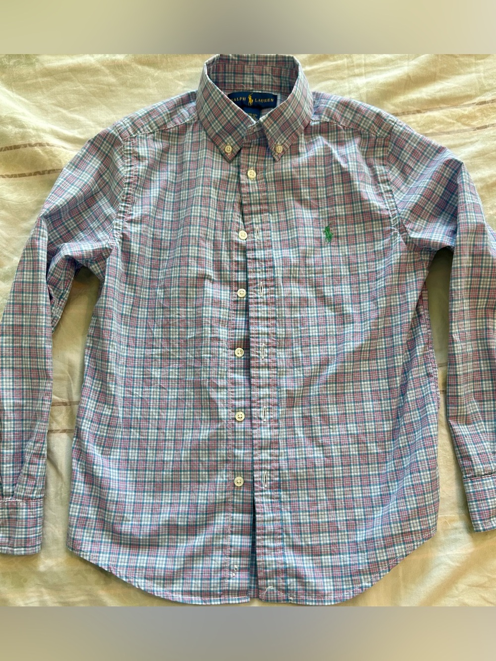 Ralph Lauren Girl’s Plaid Button-Down Shirt — Pink, Blue, White M 10-12